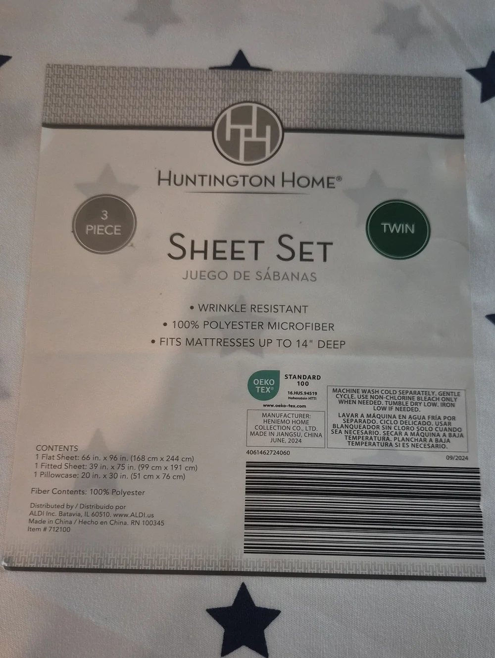 Huntington Home White Sheet Set with Navy Star Print